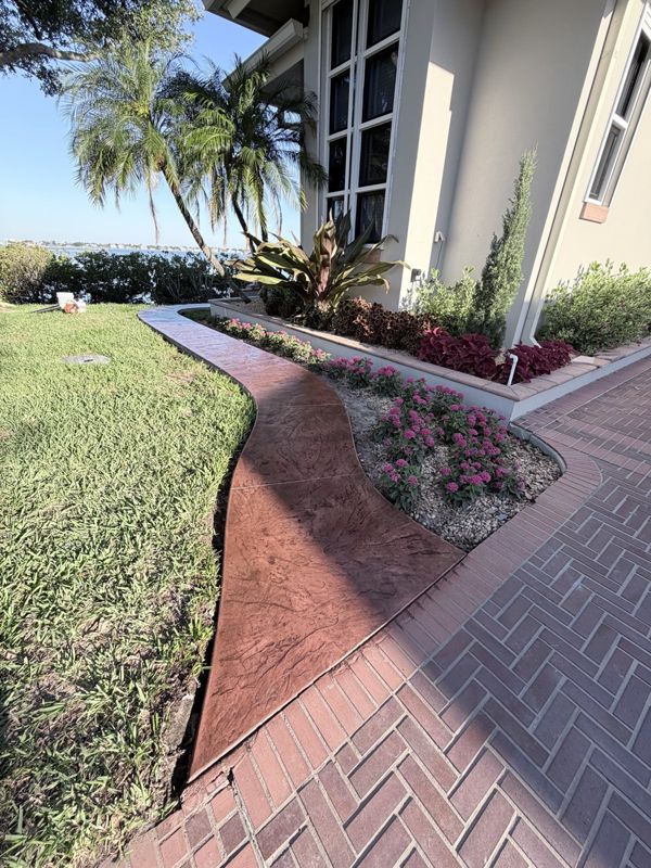 Stamped walkway with a herringbone border, Crete Concepts, Southwest Florida