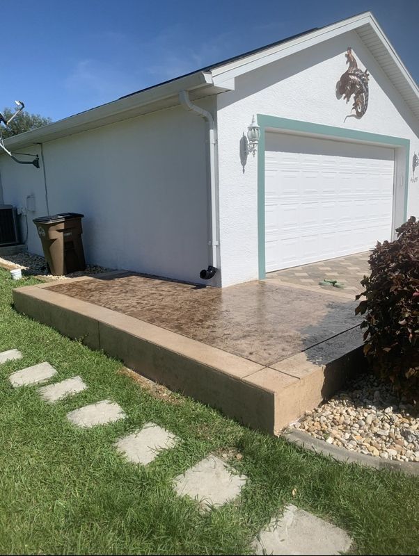 Stamped entry slab with a border, Crete Concepts, Southwest Florida